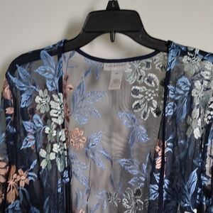 Catherines Floral Lace Top - Navy and Peach